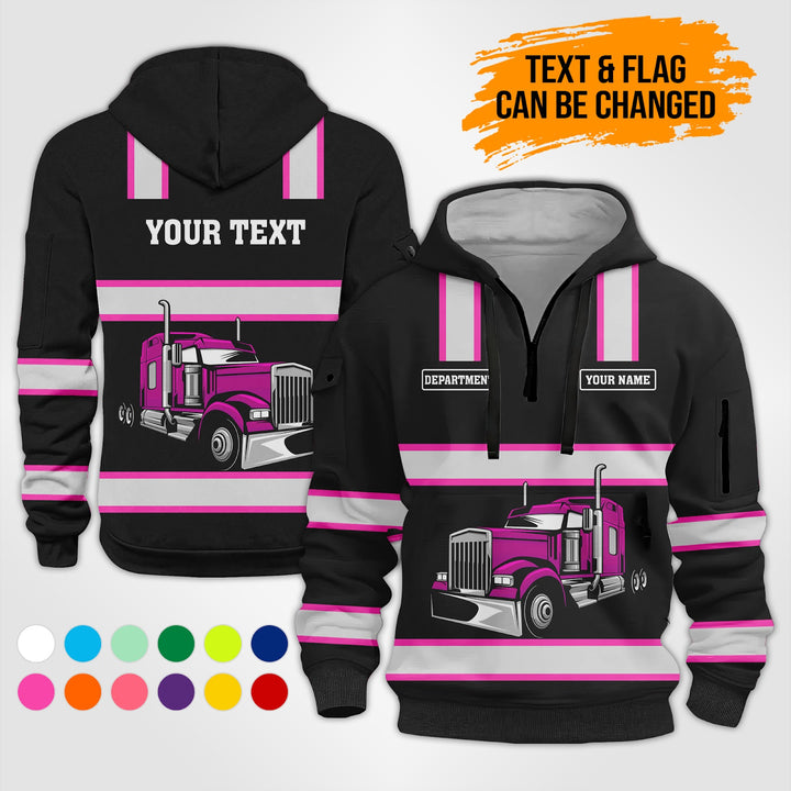 Customized Name And Color Semi Truck Uniform Uniform 3D Quarter Zip Hoodie PU353