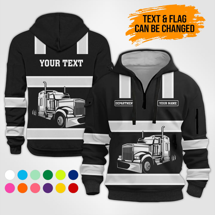 Customized Name And Color Semi Truck Uniform Uniform 3D Quarter Zip Hoodie PU353