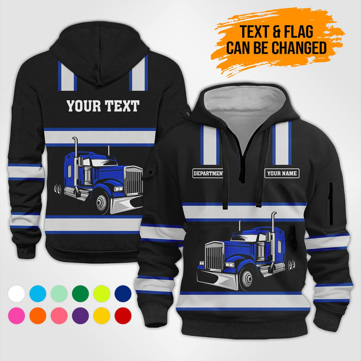 Customized Name And Color Semi Truck Uniform Uniform 3D Quarter Zip Hoodie PU353