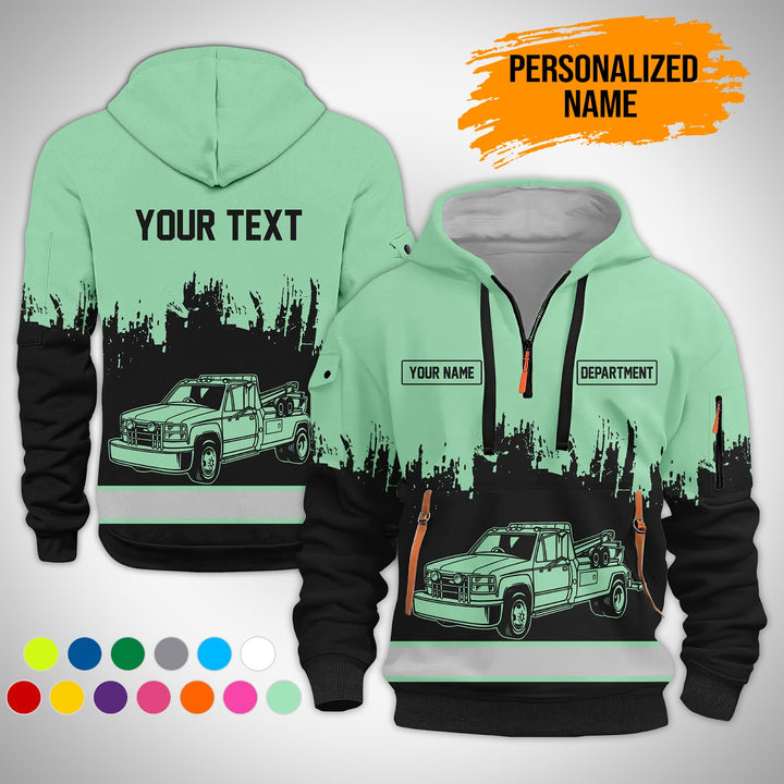 Personalized Name And Color Tow Truck 3D Printed  Quarter Zip Hoodie AZ147
