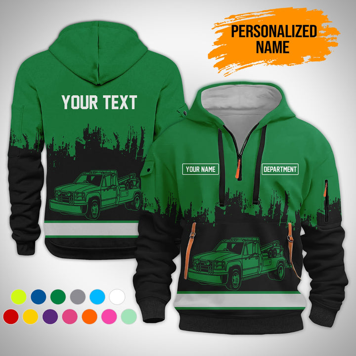 Personalized Name And Color Tow Truck 3D Printed  Quarter Zip Hoodie AZ147