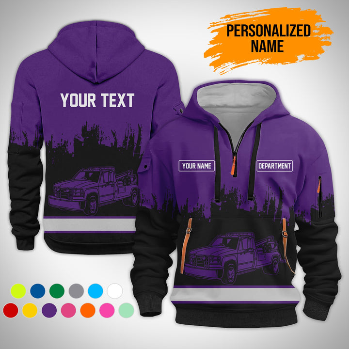 Personalized Name And Color Tow Truck 3D Printed  Quarter Zip Hoodie AZ147
