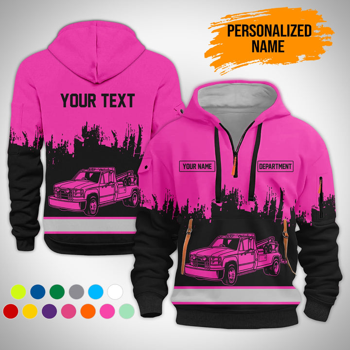 Personalized Name And Color Tow Truck 3D Printed  Quarter Zip Hoodie AZ147