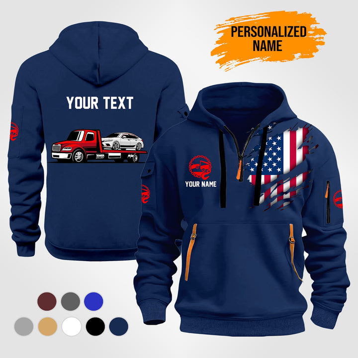 Personalized Name Tow Truck American 3D Quarter Zip Hoodie ST25