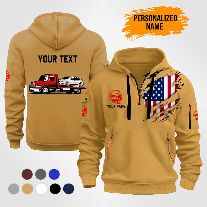 Personalized Name Tow Truck American 3D Quarter Zip Hoodie ST25