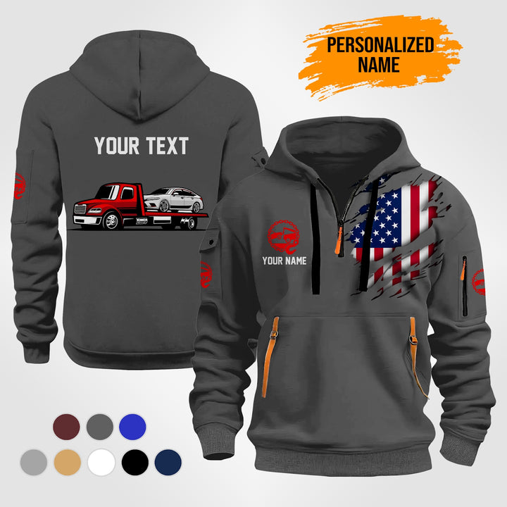 Personalized Name Tow Truck American 3D Quarter Zip Hoodie ST25