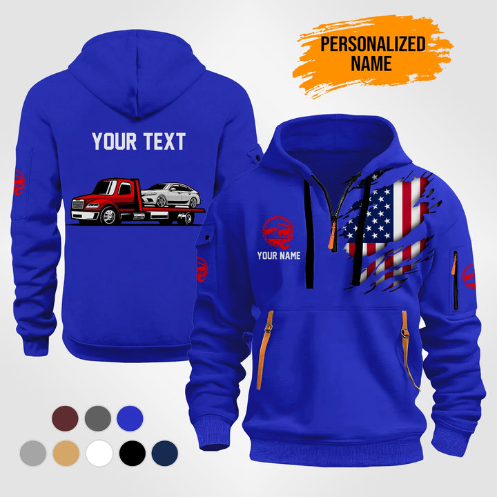 Personalized Name Tow Truck American 3D Quarter Zip Hoodie ST25