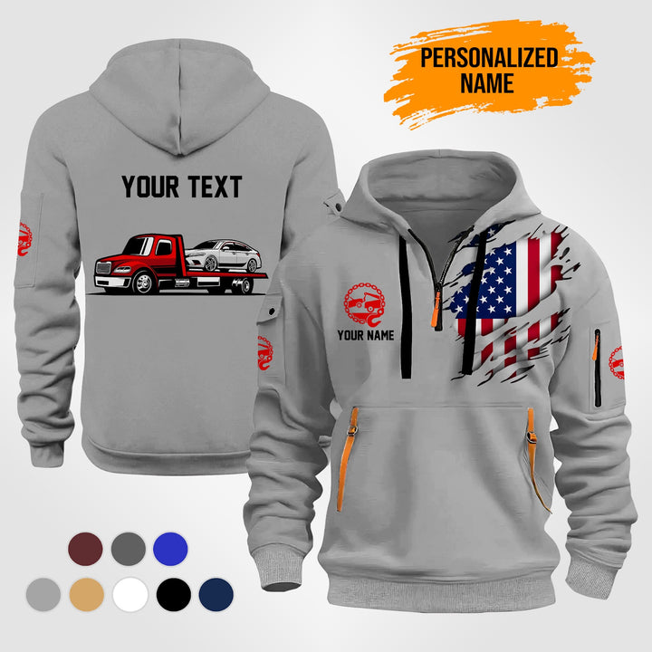 Personalized Name Tow Truck American 3D Quarter Zip Hoodie ST25