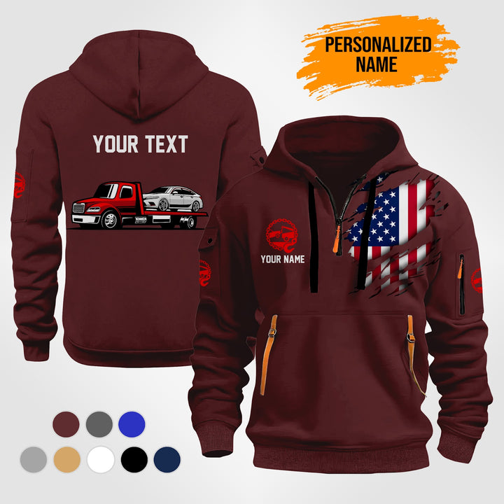 Personalized Name Tow Truck American 3D Quarter Zip Hoodie ST25