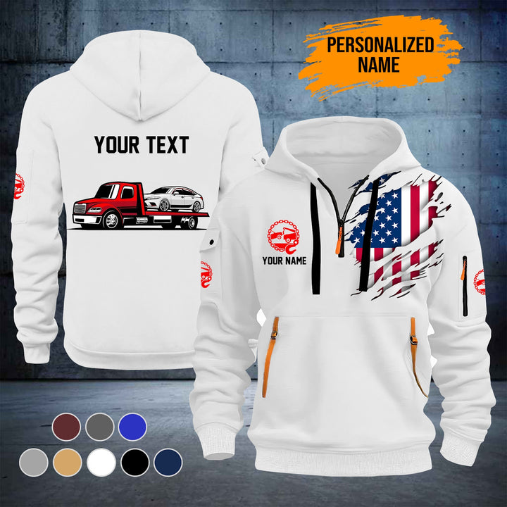 Personalized Name Tow Truck American 3D Quarter Zip Hoodie ST25