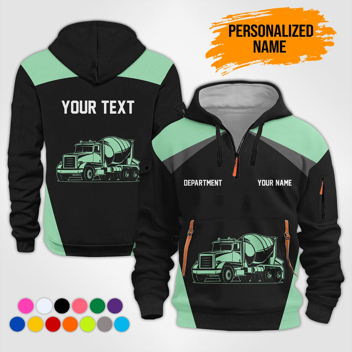 Love Heavy Equipment Truck Cemente Mixer Concrete Uniform Style Top Gift Man Quarter Zip Hoodie KS754