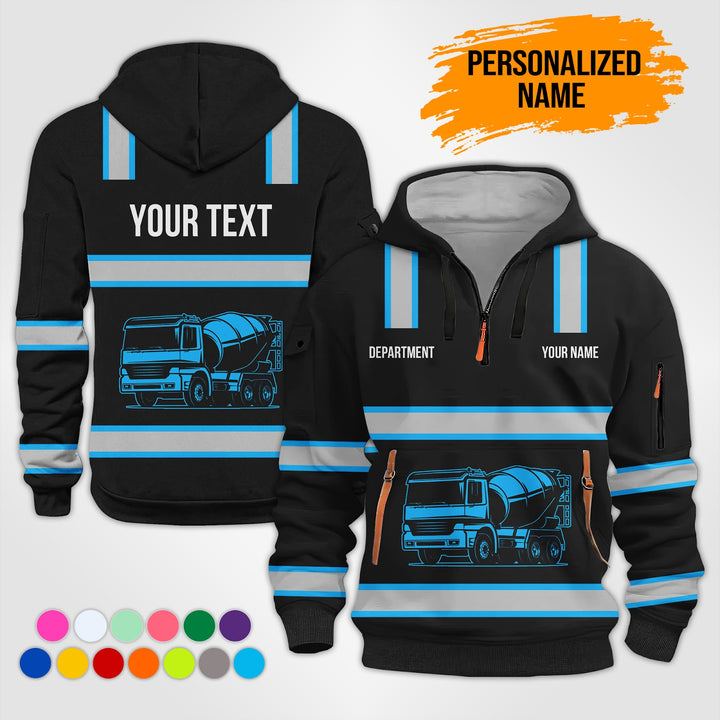 Love Heavy Equipment Truck Cemente Mixer Concrete Uniform Style Top Gift Man Quarter Zip Hoodie KS755