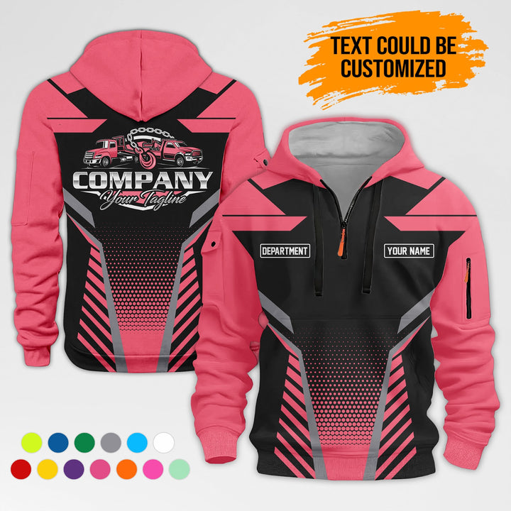 Personalized Name Tow Truck Quarter Zip Hoodie AZ285