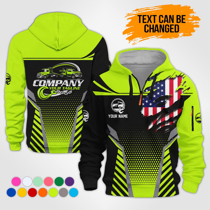 Personalized Name Tow Truck 3D Printed Quarter Zip Hoodie KS845