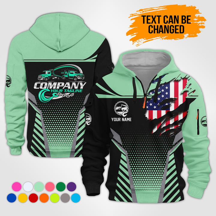 Personalized Name Tow Truck 3D Printed Quarter Zip Hoodie KS845