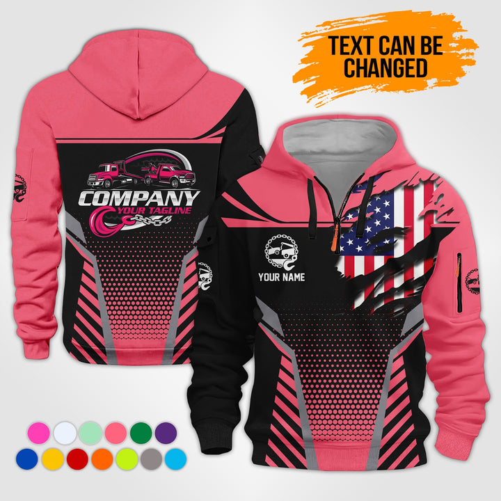 Personalized Name Tow Truck 3D Printed Quarter Zip Hoodie KS845