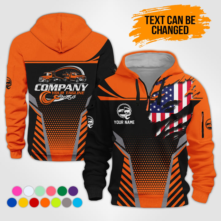 Personalized Name Tow Truck 3D Printed Quarter Zip Hoodie KS845