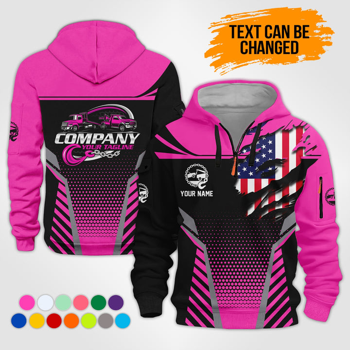 Personalized Name Tow Truck 3D Printed Quarter Zip Hoodie KS845