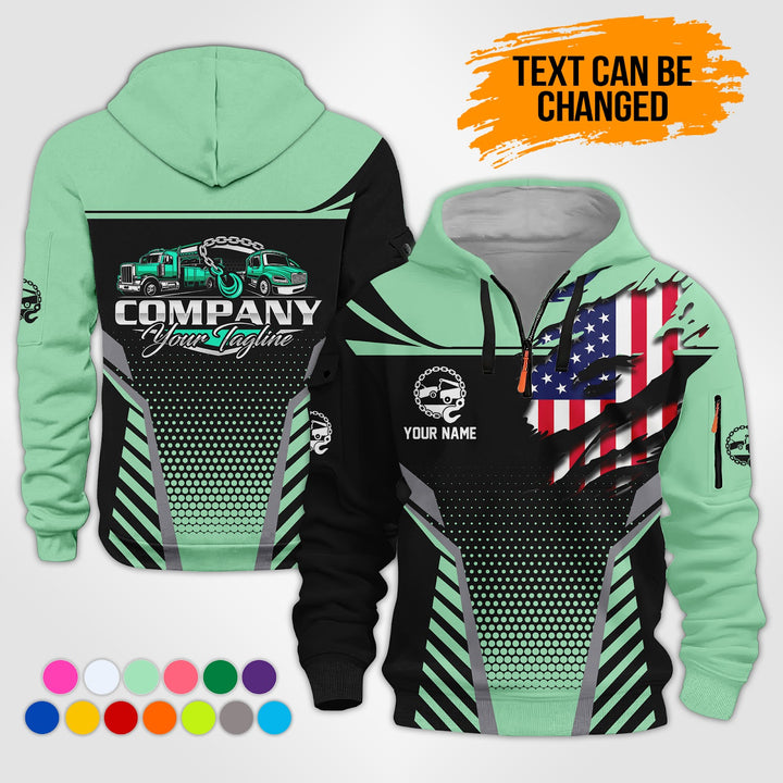 Personalized Name Tow Truck 3D Printed Quarter Zip Hoodie KS846