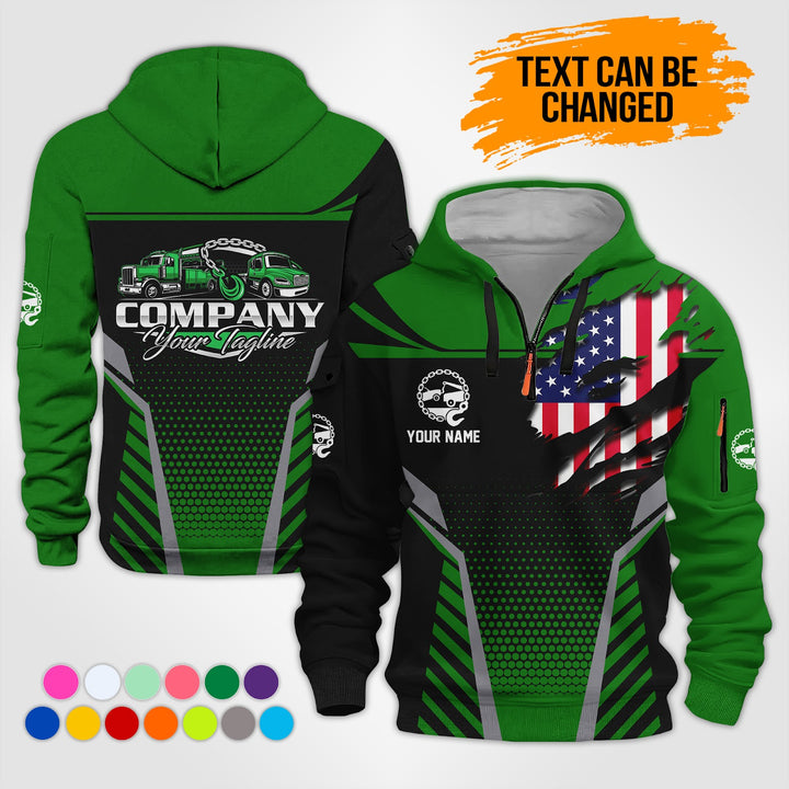 Personalized Name Tow Truck 3D Printed Quarter Zip Hoodie KS846