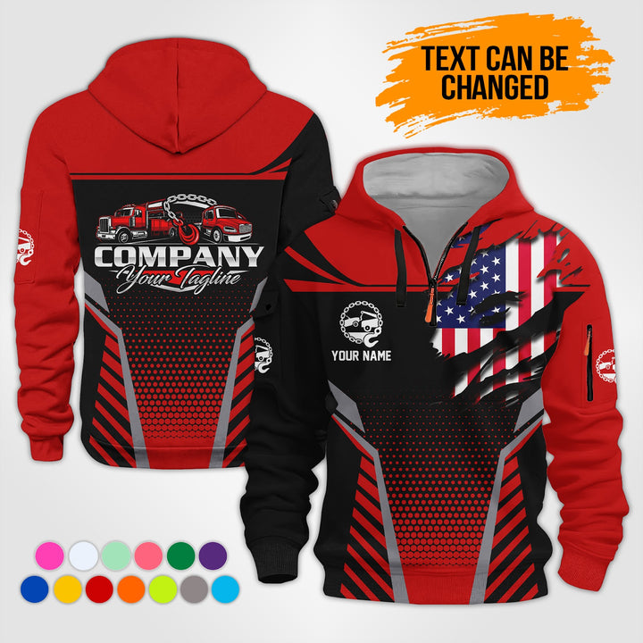 Personalized Name Tow Truck 3D Printed Quarter Zip Hoodie KS846
