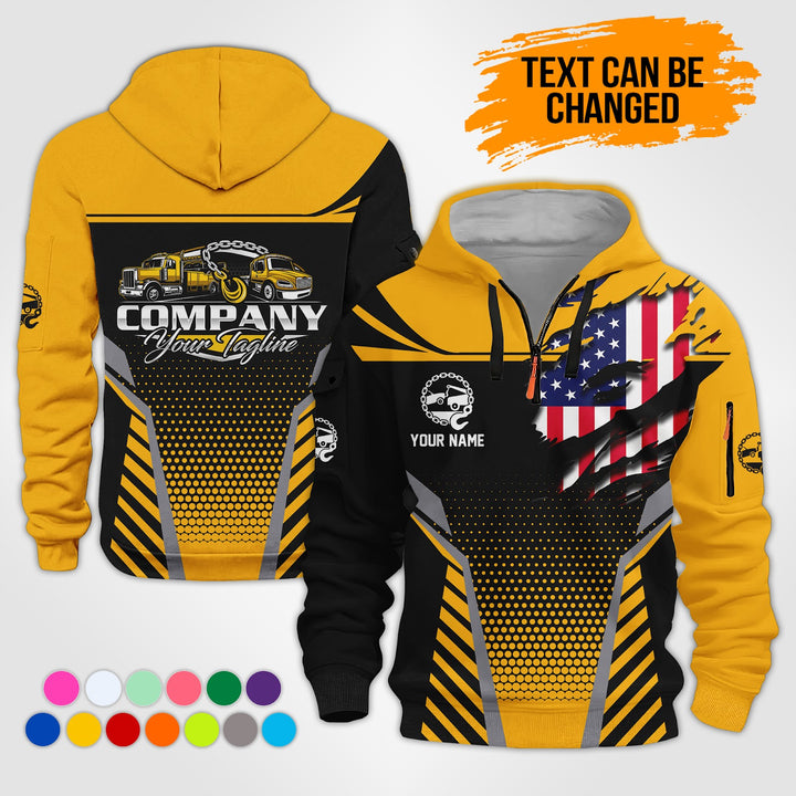 Personalized Name Tow Truck 3D Printed Quarter Zip Hoodie KS846