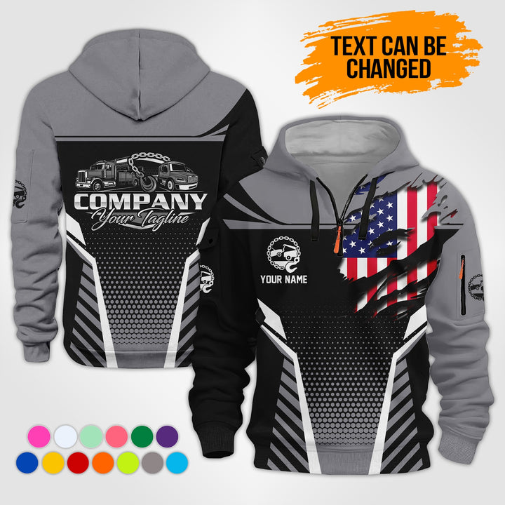Personalized Name Tow Truck 3D Printed Quarter Zip Hoodie KS846