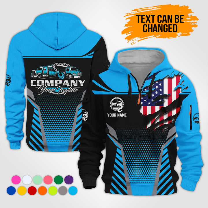 Personalized Name Tow Truck 3D Printed Quarter Zip Hoodie KS846