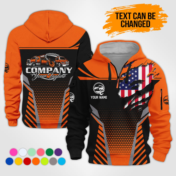 Personalized Name Tow Truck 3D Printed Quarter Zip Hoodie KS846