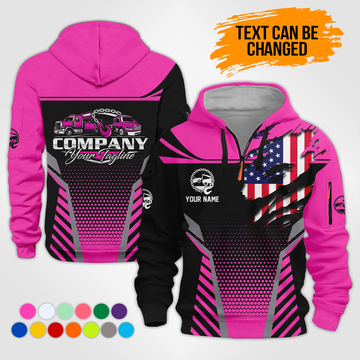 Personalized Name Tow Truck 3D Printed Quarter Zip Hoodie KS846