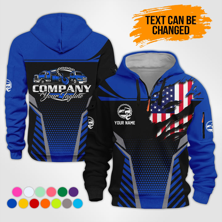 Personalized Name Tow Truck 3D Printed Quarter Zip Hoodie KS846