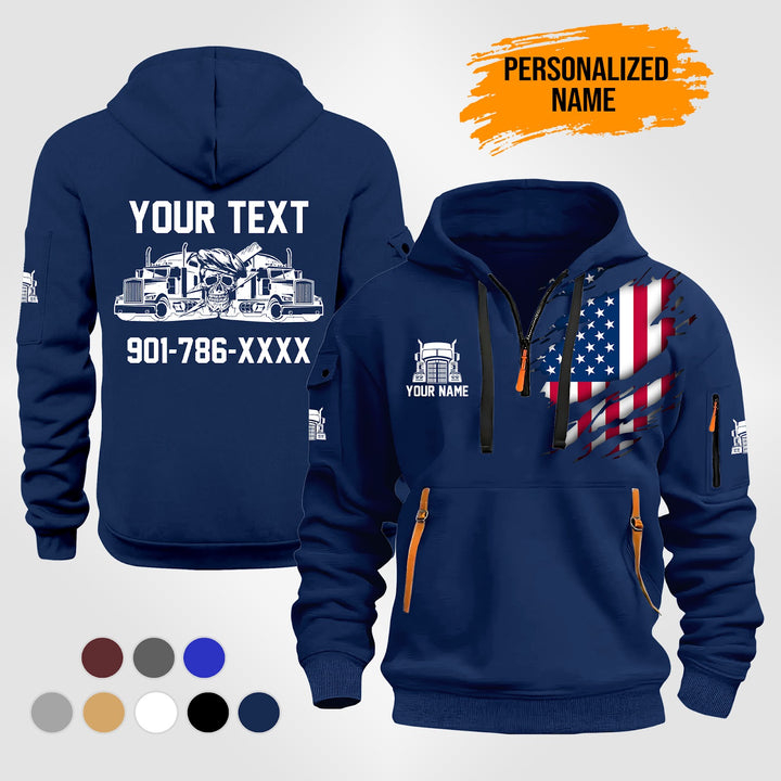 Personalized Name Semi Truck 2D Printed Quarter Zip Hoodie TZ916