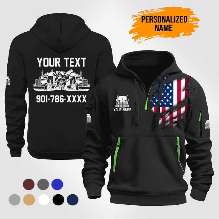 Personalized Name Semi Truck 2D Printed Quarter Zip Hoodie TZ916