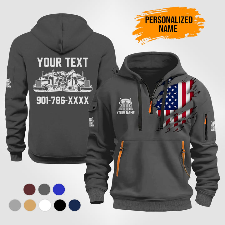 Personalized Name Semi Truck 2D Printed Quarter Zip Hoodie TZ916