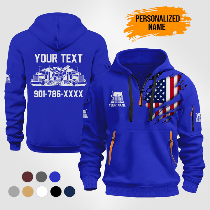 Personalized Name Semi Truck 2D Printed Quarter Zip Hoodie TZ916