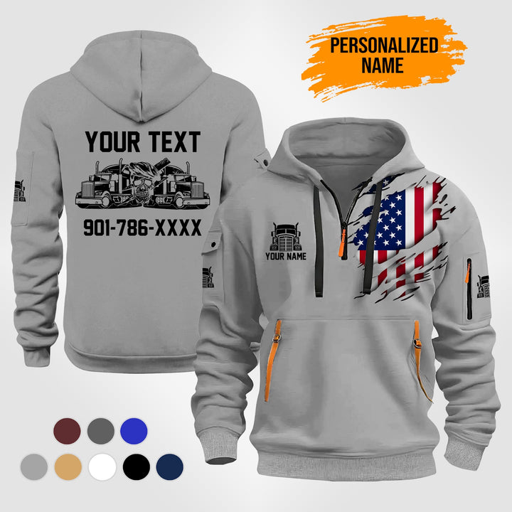 Personalized Name Semi Truck 2D Printed Quarter Zip Hoodie TZ916
