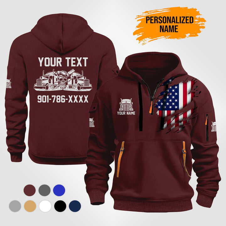 Personalized Name Semi Truck 2D Printed Quarter Zip Hoodie TZ916