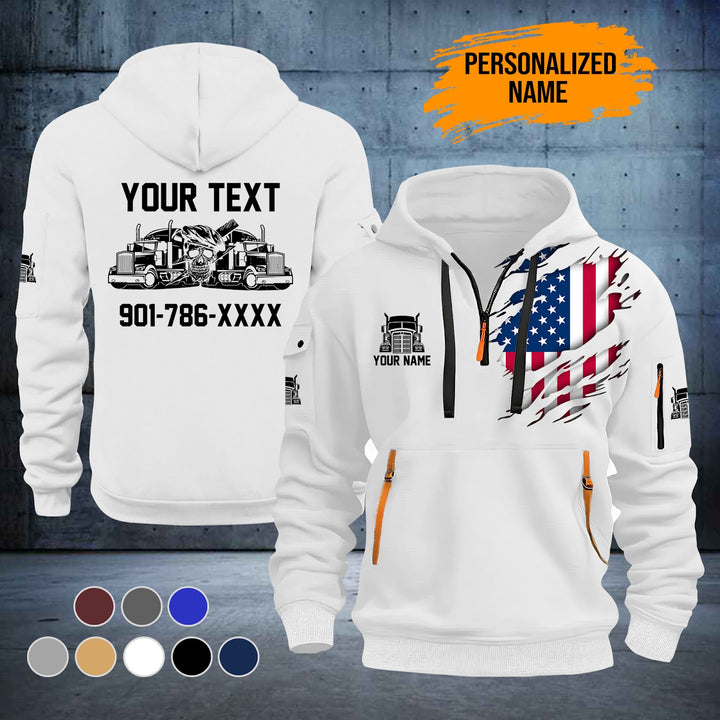 Personalized Name Semi Truck 2D Printed Quarter Zip Hoodie TZ916