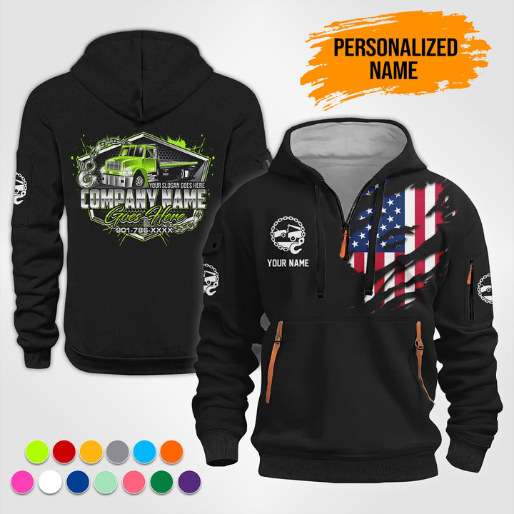 Personalized Name Tow Truck 3D Printed Quarter Zip Hoodie TZ919