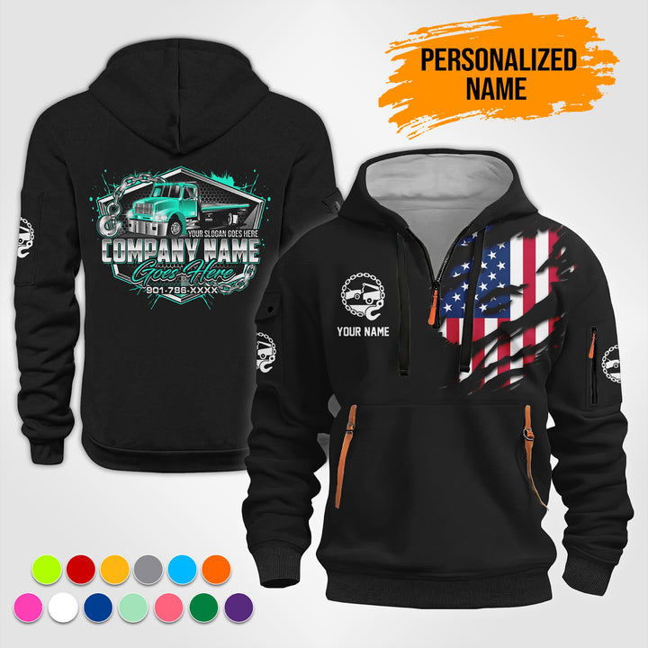 Personalized Name Tow Truck 3D Printed Quarter Zip Hoodie TZ919