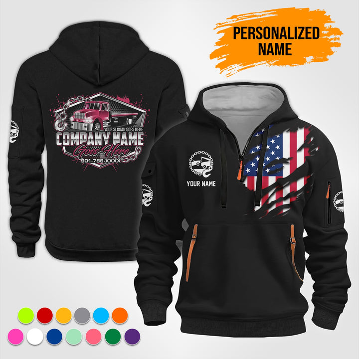 Personalized Name Tow Truck 3D Printed Quarter Zip Hoodie TZ919
