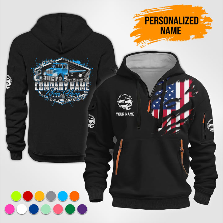 Personalized Name Tow Truck 3D Printed Quarter Zip Hoodie TZ919