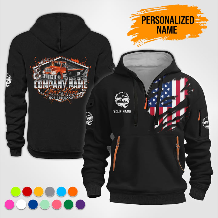 Personalized Name Tow Truck 3D Printed Quarter Zip Hoodie TZ919