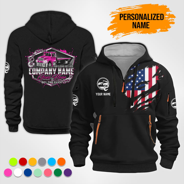 Personalized Name Tow Truck 3D Printed Quarter Zip Hoodie TZ919