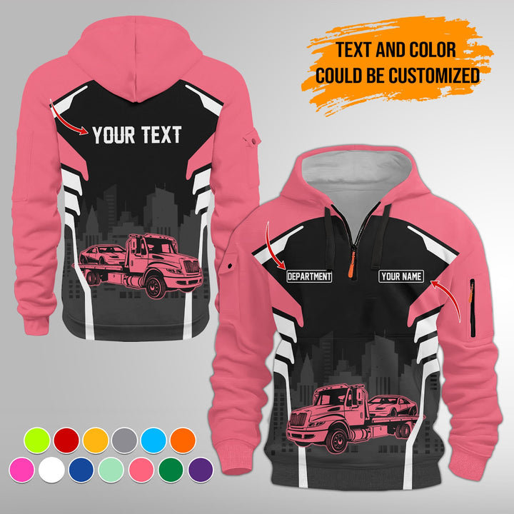 Personalized Name Tow Truck 3D Printed Quarter Zip Hoodie FY343