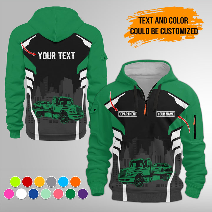 Personalized Name Tow Truck 3D Printed Quarter Zip Hoodie FY343
