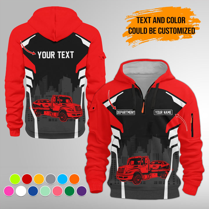 Personalized Name Tow Truck 3D Printed Quarter Zip Hoodie FY343