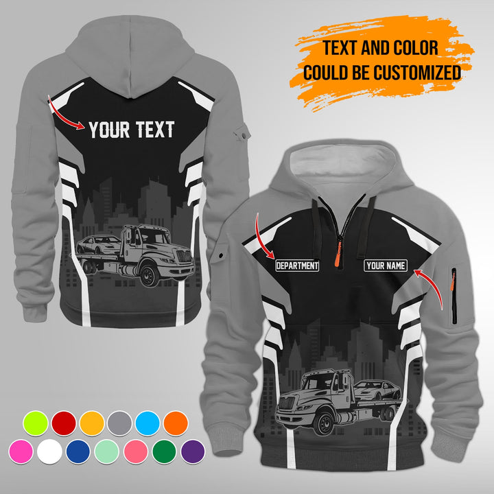 Personalized Name Tow Truck 3D Printed Quarter Zip Hoodie FY343