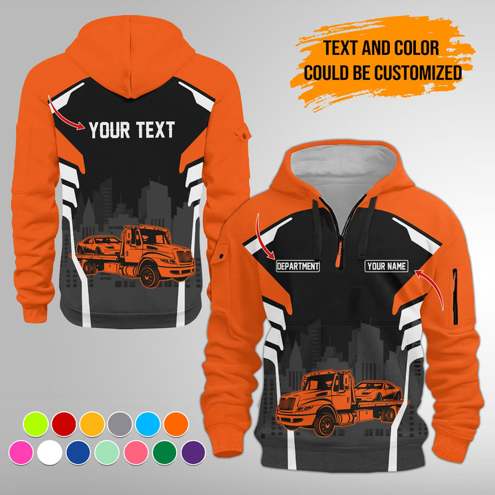 Personalized Name Tow Truck 3D Printed Quarter Zip Hoodie FY343
