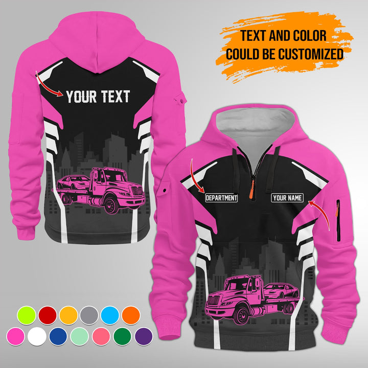 Personalized Name Tow Truck 3D Printed Quarter Zip Hoodie FY343